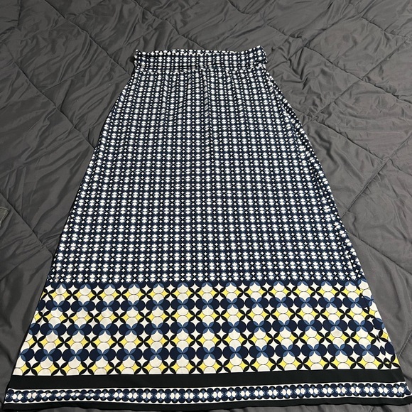 MAX EDITION Bohemian Maxi Skirt Pull-On Fold Over Rayon Blend Blue White Size L - Picture 2 of 3